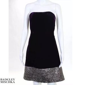 BADGLEY MISCHKA Purp/Silver Velvet Strapless Dress